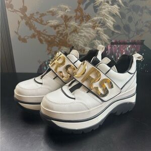 Michael Kors White and Gold Platform Sneakers